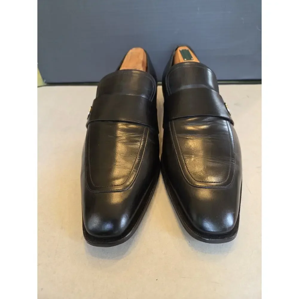 GUCCI double G black LEATHER LOAFERS SLIP ON SHOES MAN UK 10 Us11